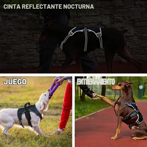 Vista 6 de Mihachi Arnés para perro para perros medianos, chaleco de servicio sin tirones a prueba de escapes, con tiras reflectantes y asa de control Azul