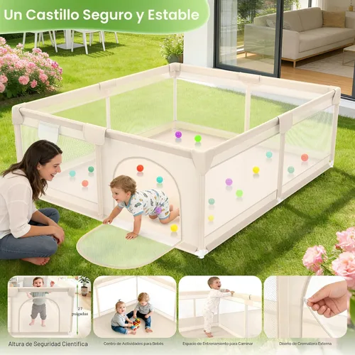 Vista 6 de Corralito para bebés y niños pequeños, 79 x 71 pulgadas, corralito de juego extragrande con cubierta de malla suave y transpirable, corral