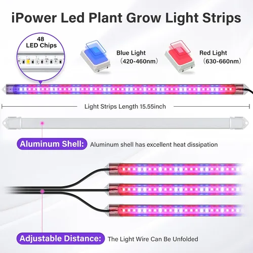 Vista 2 de iPower Luces LED de cultivo de 40 W con tiras de luz de cultivo de plantas de espectro completo para plantas de interior con temporizador
