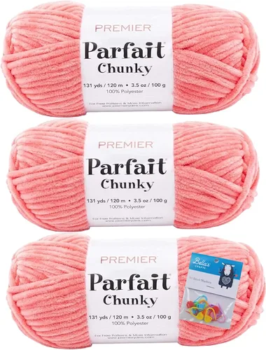 Vista 43 de Premier Yarns Parfait - Paquete de 3 unidades de felpilla gruesa de 3.5 onzas, peso supervoluminoso, paquete de 3 unidades con soportes para punto