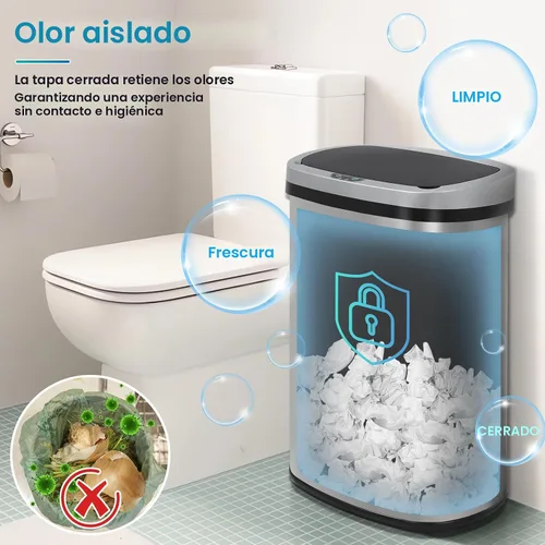 Vista 6 de Dkeli Cubo de basura automático de 13 galones con sensor de movimiento sin tacto, basurero de cocina de acero inoxidable con tapa, basurero de alta