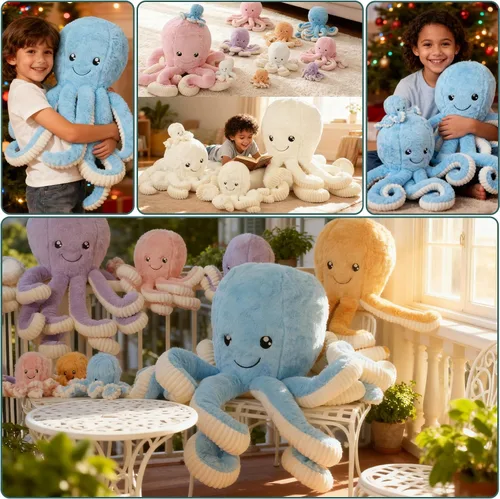 Vista 2 de DENTRUN Pulpo de peluche gigante, muñeca de pulpo de peluche para niños, niñas, adultos, regalo de cumpleaños, Navidad, Halloween, animales marinos