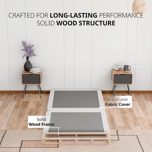 Vista 4 de Nutan, Somier de madera resistente de 2 pulgadas para soporte de colchón, duradero y totalmente montado, base de madera natural para cama Blanco