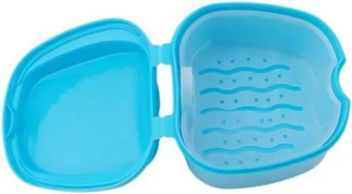 Vista 4 de Estuche de baño para dentadura postiza, contenedor de almacenamiento con cesta coladora para limpieza de viajes