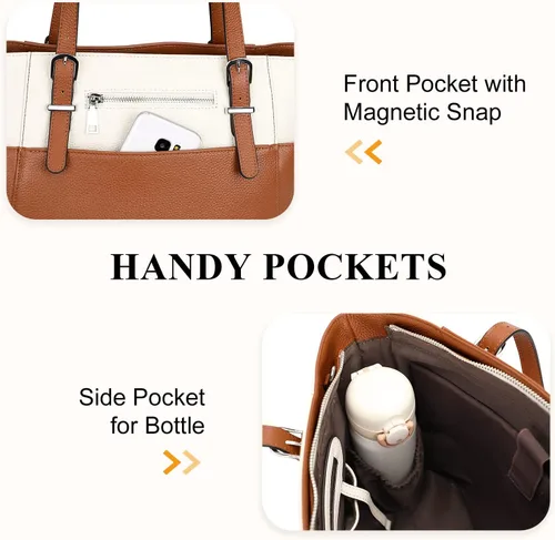 Vista 8 de Over Earth Women Leather Handbags Genuine Leather Tote Shoulder Bag with Multi Pockets