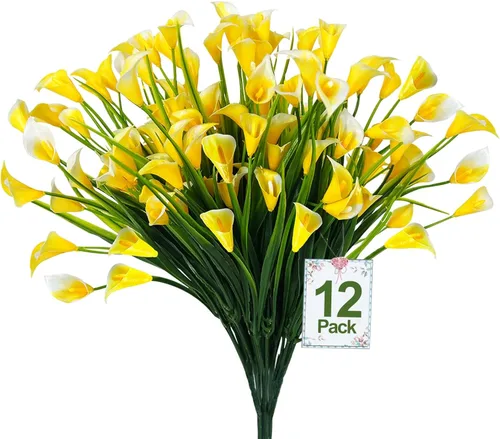 Vista 18 de TURNMEON 12 paquetes de flores artificiales de lirio de cala (240 cabezas), plantas falsas para exteriores, plantas falsas resistentes a los rayos