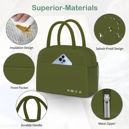 Vista 2 de DALINDA, lonchera con aislamiento reutilizable para mujeres y hombres, bolsa de almuerzo de alta capacidad para viajes, trabajo, picnic, verde