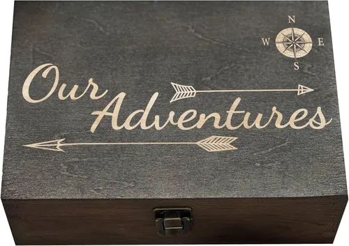 Vista 9 de Our Adventures Box, 8.5 x 8 x 2.5 pulgadas, caja de madera, caja de recuerdo, caja de memoria, caja de regalo, regalo de 5 aniversario, ideas