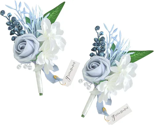 Vista 9 de Lookein Juego de 2 Boutonniere de Boda para Hombre Flores Artificiales Boutonniere de Boda para Novio y Padrinos para Ceremonia de Boda Aniversario