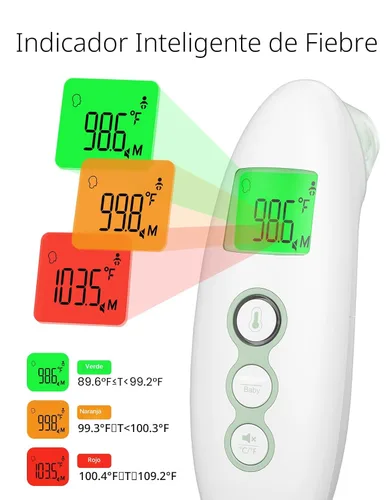 Vista 4 de Momcozy Termómetro de frente y oído sin contacto, termómetro digital infrarrojo para adultos y niños, con modo para niños, función de alarma