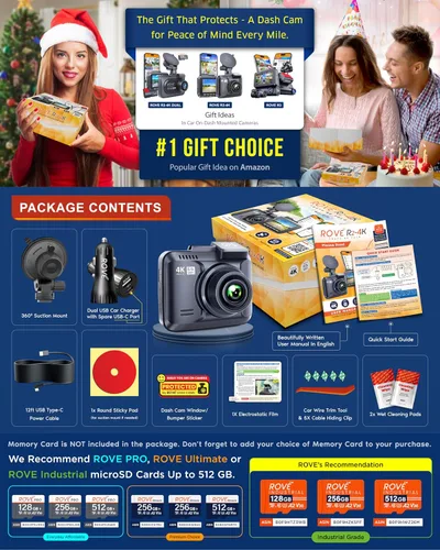 Vista 7 de ROVE R2-4K Dash Cam Grabadora de cámara con WiFi GPS para tablero de automóvil con UHD 2160P, pantalla IPS de 2.4", gran angular de 150°, WDR