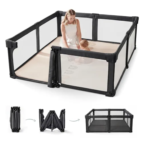 Vista 12 de Doradotey - Corralito plegable y premontado para bebés y niños pequeños, corralito grande de 55 x 79 pulgadas para interiores, juego de valla