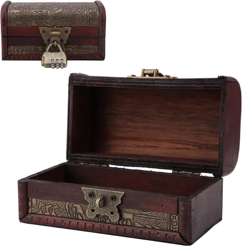Vista 9 de Yosoo Health Gear Joyero de madera, caja de almacenamiento de joyas de estilo europeo vintage, caja de madera clásica con cerradura, caja