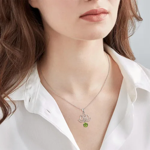 Vista 4 de TANGPOET Lotus Flower with Birthstone Necklace for Women 925 Sterling Silver Om Pendant Necklace Healing Jewelry Gifts for Christmas Birthday with