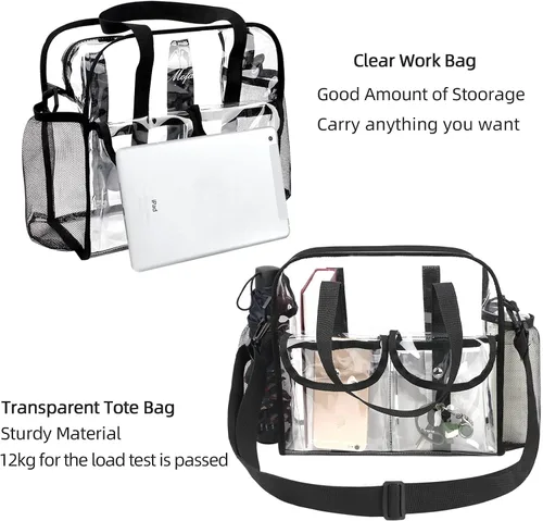 Vista 5 de MOFASVIGI Bolsa transparente aprobada para estadios, transparente, impermeable, para trabajo, juegos deportivos, conciertos, viajes, 12 x 12 x 6