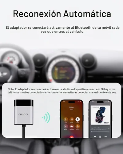 Vista 6 de Adaptador Bluetooth para coche compatible con BMW Mini One - Interfaz USB, receptor Bluetooth para iPod Music Sourse compatible con iOS/Android