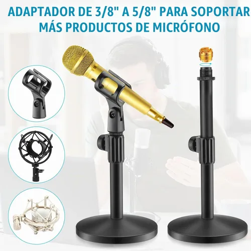 Vista 4 de Hoteam - Soporte de micrófono de escritorio ajustable con clip, base redonda de metal (2 unidades)