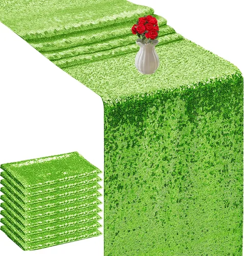 Vista 41 de Camino de mesa de lentejuelas de 72 pulgadas de largo, camino de mesa con purpurina verde para fiestas, bodas, novias, 2 piezas, verde