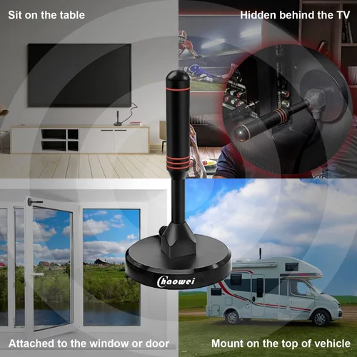 Vista 9 de Chaowei Antena digital HDTV con base magnética, cable coaxial HDTV de 16.5 pies, antena de TV portátil para interiores y exteriores para 4K 1080p