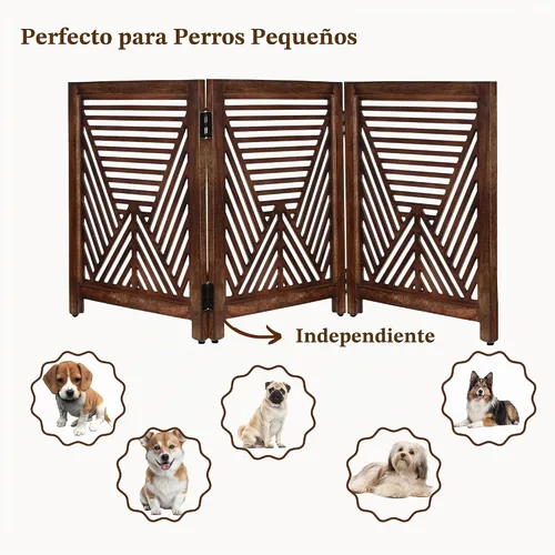 Vista 7 de Lightnpro - Puerta geométrica de madera para perros, barrera plegable independiente para uso en interiores, puerta de seguridad para perros, gatos