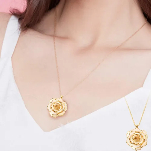 Vista 4 de AliveRose Juego de collar y aretes de rosa sumergida en oro, el mejor regalo para su esposa y mujeres en aniversario, día de San Valentín