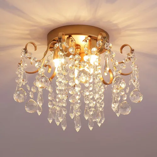 Vista 16 de Q&S Mini Lámpara de Araña de Cristal, Lámpara de Araña Rosa Moderna, Pequeña Lámpara Colgante para Habitación de Princesa, Vestidor, Baño, Tienda