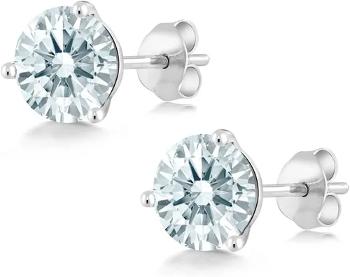 Vista 25 de Gem Stone King Aretes de oro de 14 quilates, 0.236 in, piedra natal redonda, Martini, 3 puntas, aretes de oro para mujer