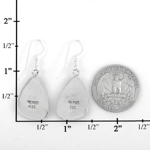 Vista 4 de Pendientes turquesa de plata de ley 925 y piedras preciosas auténticas, Metal Gema, Turquesa