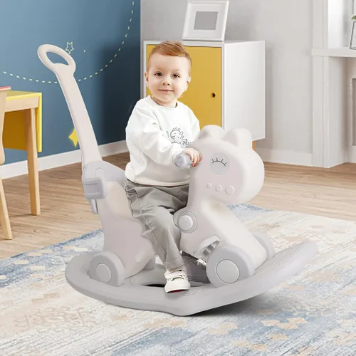 Vista 6 de Caballo mecedor 4 en 1 para niños pequeños de 1 a 3 años, juguete mecedor Blanco