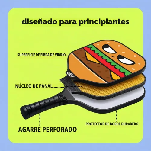 Vista 5 de Juego de 2 paletas de pickleball para niños, incluye 2 paletas de pickleball con 2 bolas, ligeras, fibra de vidrio, mejor control, raqueta