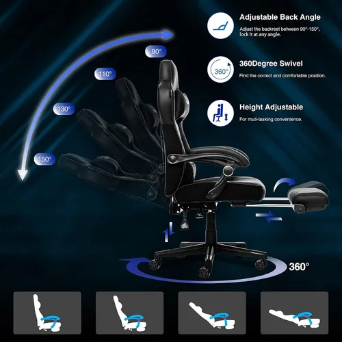 Vista 5 de ELECWISH Sillas de juego para adultos, respaldo alto, giratorias, reclinables, ergonómicas, para videojuegos, reposacabezas y soporte lumbar, silla