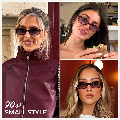 Vista 3 de mosanana Gafas de sol ovaladas rectangulares de moda para mujer, estilo retro de los años 90, estilo pequeño MS52586