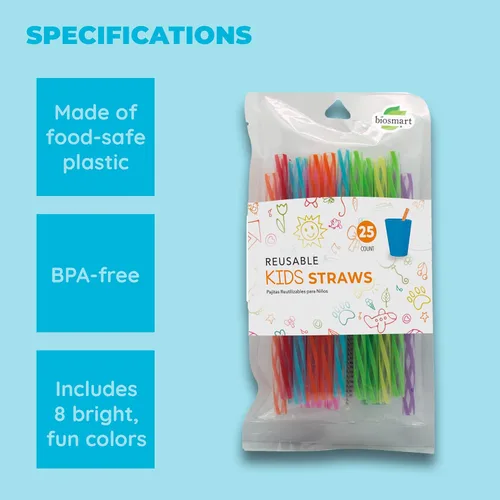 Vista 6 de Jacent Pajitas reutilizables de plástico para niños más cepillo de limpieza, 6 pulgadas: 24 pajitas
