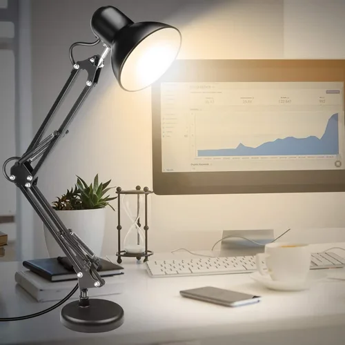 Vista 8 de AmeriTop Lámpara de escritorio de metal, negro, brazo ajustable, extensión de 18 pulgadas, listado UL