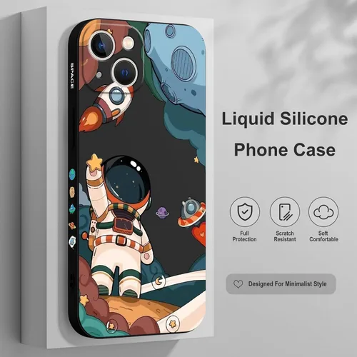 Vista 2 de LEECG Funda para iPhone 13 con diseño de mariposas y flores, diseño de astronauta, funda de teléfono con forro de microfibra suave, funda delgada