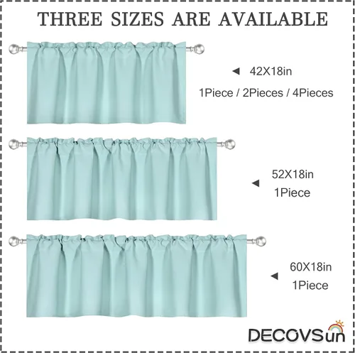 Vista 2 de DECOVSUN Cenefas Aqua para ventanas de cocina, con bolsillo para barra, opacas, con aislamiento térmico, 1 panel de 42 x 18 pulgadas
