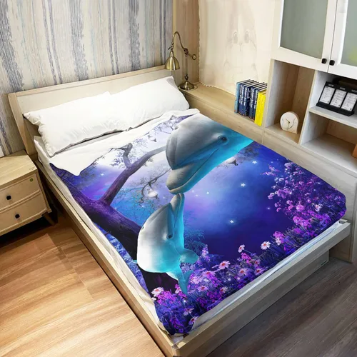 Vista 3 de SXCHEN Manta Late Night Forest Blue Whale 2 delfines de 59.8 x 79.5 in