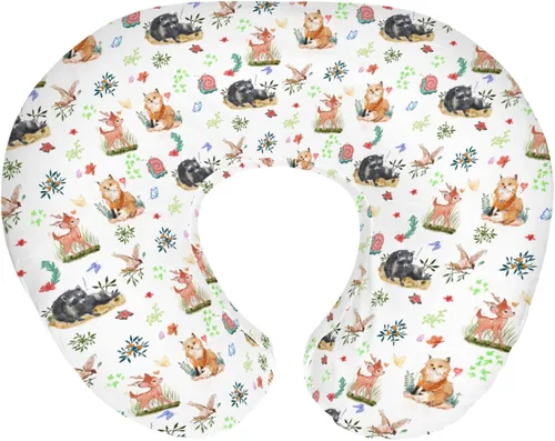 Vista 12 de Fundas de almohada de lactancia de animales de acuarela para niños y niñas, osos, conejo, mapache, hojas florales, funda de almohada de lactancia