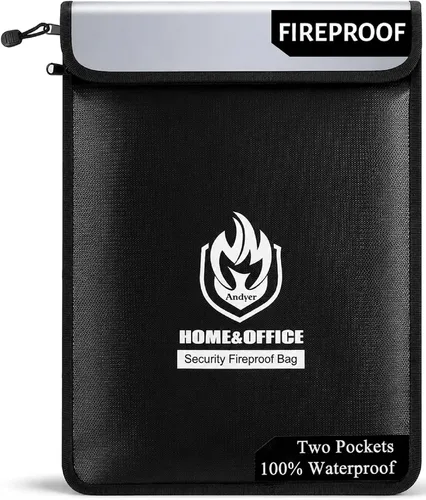 Vista 8 de andyer - Bolsa de documentos ignífuga mejorada con dos bolsillos (2000 ℉), bolsa de dinero impermeable ignífuga de 15 x 11 pulgadas con cremallera