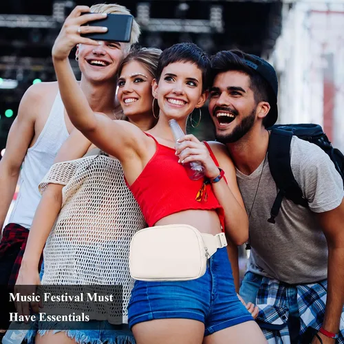 Vista 6 de Everywhere - Riñonera grande de 2 litros, impermeable para todas partes, para mujeres y hombres con correa ajustable, Blanco, Moda