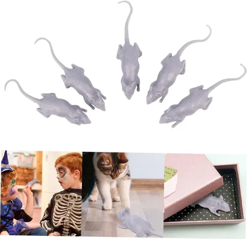 Vista 5 de 10pcs Halloween Simulation Plastic Fake Mice Tricky Decorations for Indoor Outdoor Party Scary Prank Props Lightweight Reusable Gray