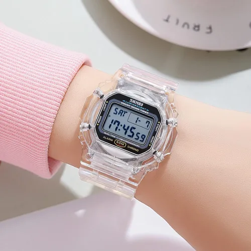 Vista 2 de Gosasa Unisex Square Transparent Digital Watch with Chronograph Timer A Blanco