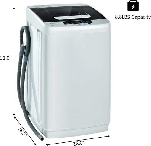 Vista 3 de COSTWAY Lavadora portátil, lavadora de lavandería 2 en 1 y combo de centrifugado con 10 programas, capacidad de 8.8 libras / 4 kg, bomba de drenaje