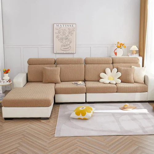Vista 10 de vctops Funda de sofá de jacquard suave, funda elástica para sofá, funda elástica para sofá, parte inferior elástica, protector de muebles Beige