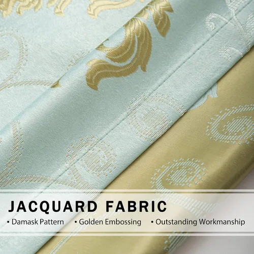 Vista 7 de Cenefa de cascada de damasco jacquard, aguamarina, 39 pulgadas de ancho, 1 panel Damask Waterfall Valance, Rod Pocket with Tassels Valance, For
