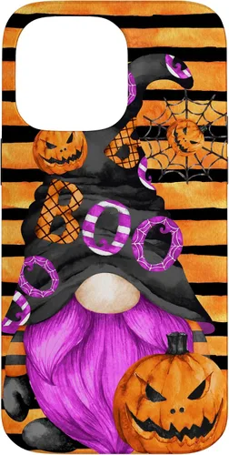 Vista 21 de iPhone 16 Halloween Gnome With Purple Beard Women Pumpkin Witchy Boo Case