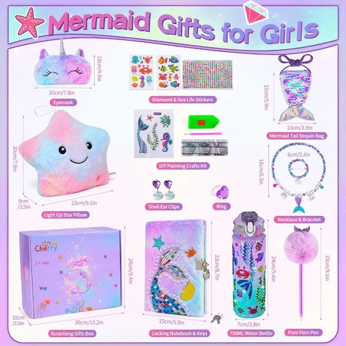 Vista 2 de Cherry Tale Regalos de sirena para niñas de 6 a 8 años, regalos de graduación de jardín de infantes para niñas de 4 a 6 años, juego de regalos