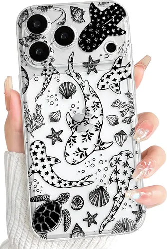 Vista 97 de NITITOP Funda para iPhone 13 Clear Sea Animal - Pez negro Pescado Negro