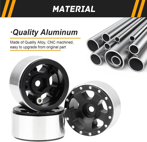 Vista 3 de Ruedas Micro 1.0 Beadlock con tuercas de seguridad para actualizaciones mecanizadas CNC de aluminio SCX24 1/24 (paquete de 4) (tipo 1)