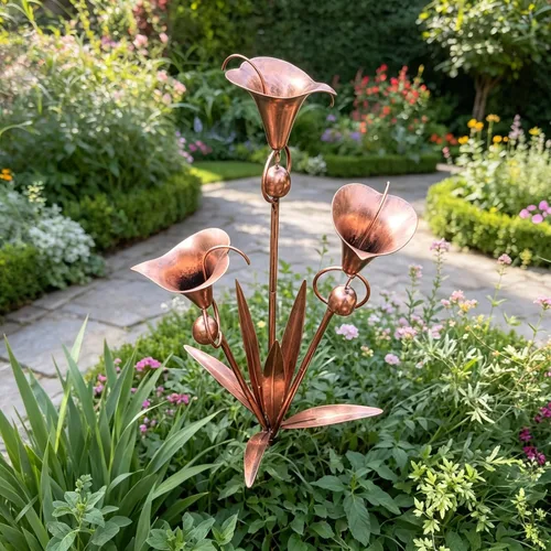 Vista 2 de Benks Flamed Copper Three Calla Lilies Garden Stake with Bells & 24" H